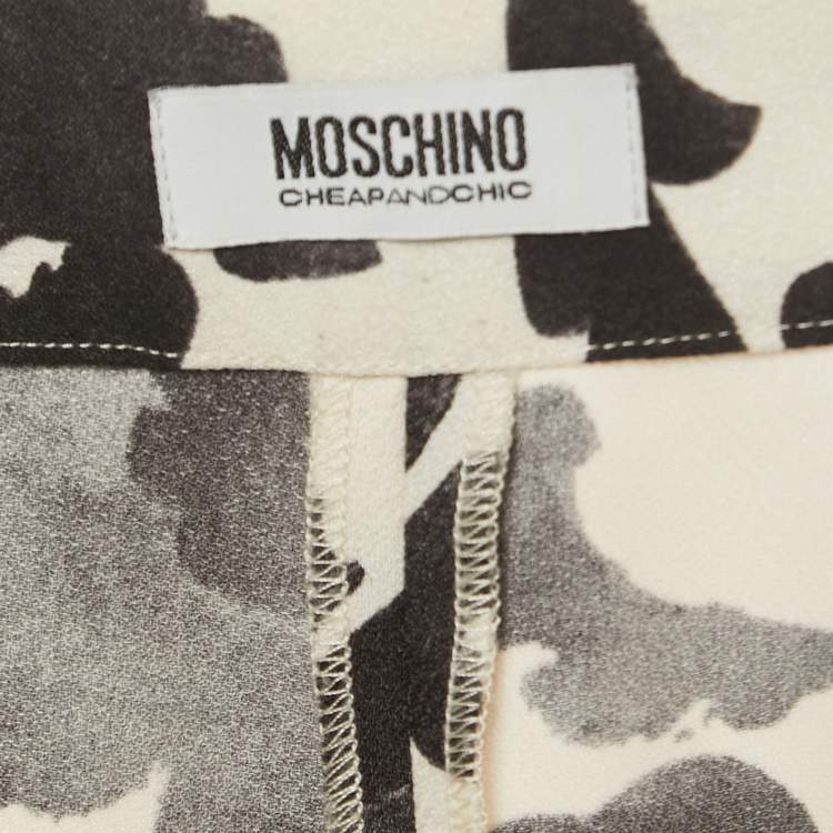 Pre Owned Moschino Off-White/Black Floral Print Crepe Trousers M