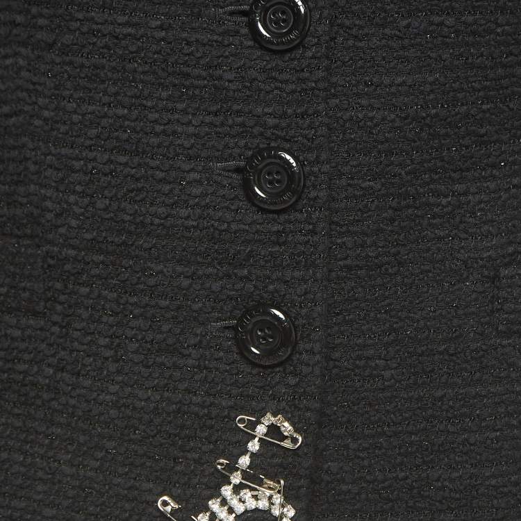 Pre Owned Moschino Black Tweed Embellished Single Breasted Blazer S