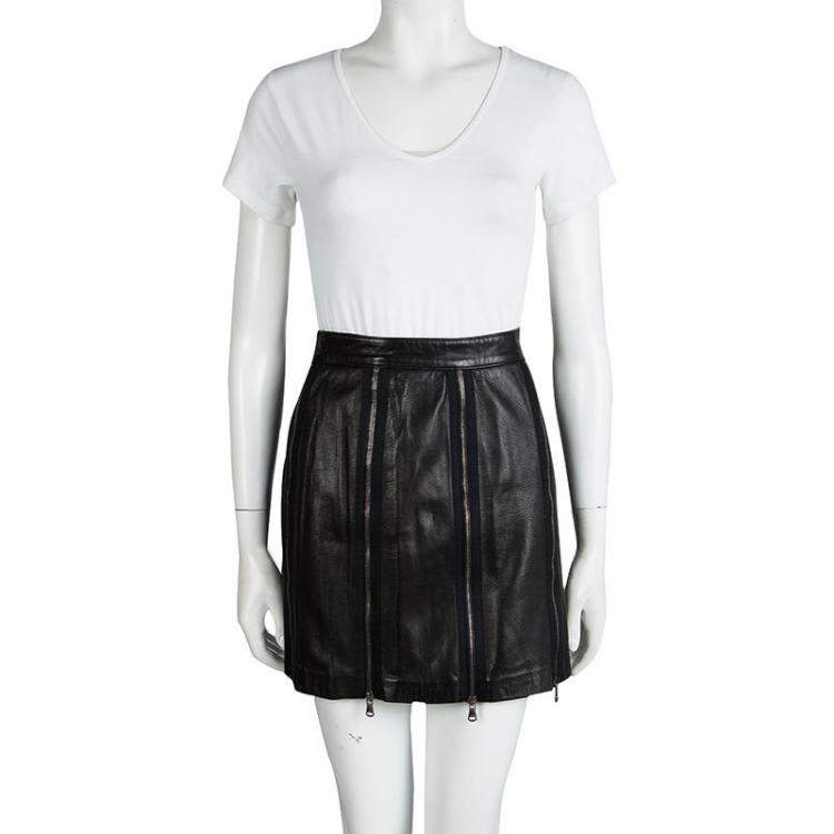 Pre Owned Moschino Black Zip Detail Leather Skirt S