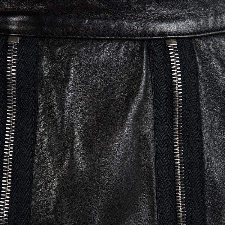Pre Owned Moschino Black Zip Detail Leather Skirt S