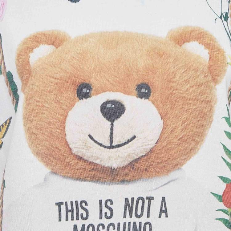 Pre Owned Moschino White Teddy Print Cotton Crew Neck T-Shirt L