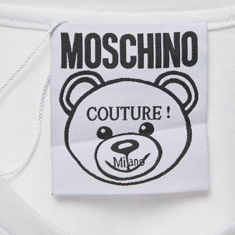 Pre Owned Moschino White Teddy Print Cotton Crew Neck T-Shirt L