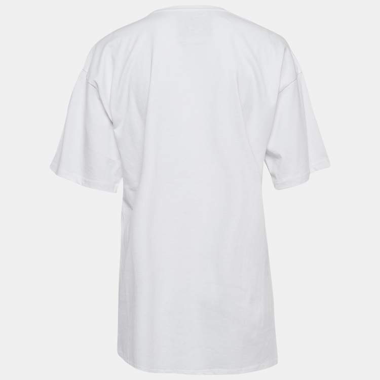 Pre Owned Moschino White Teddy Print Cotton Crew Neck T-Shirt L