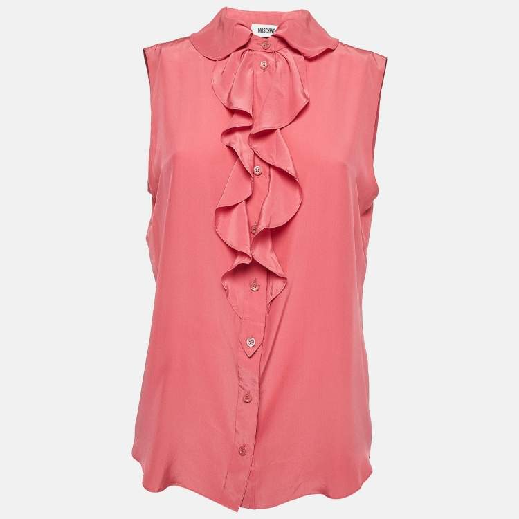 Pre Owned Moschino Pink Silk Sleeveless Ruffled Top M