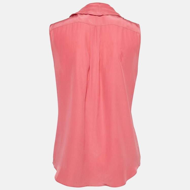 Pre Owned Moschino Pink Silk Sleeveless Ruffled Top M