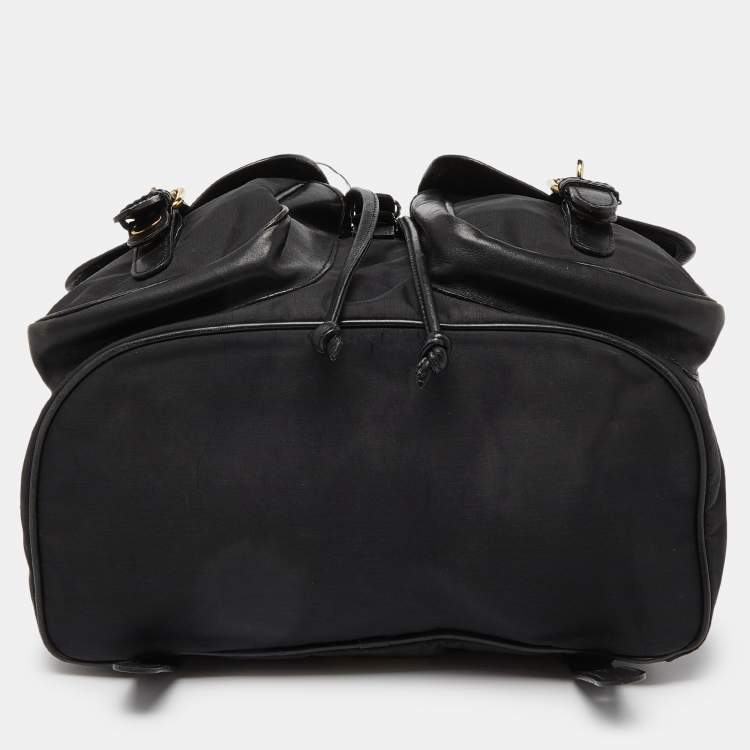 Pre Owned Moschino Black Nylon and Leather Logo Flap Backpack