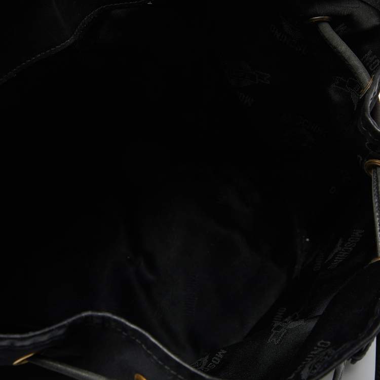 Pre Owned Moschino Black Nylon and Leather Logo Flap Backpack