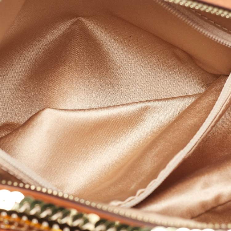 Pre Owned Moschino Gold/Brown Sequins and Leather Satchel