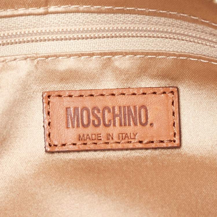 Pre Owned Moschino Gold/Brown Sequins and Leather Satchel