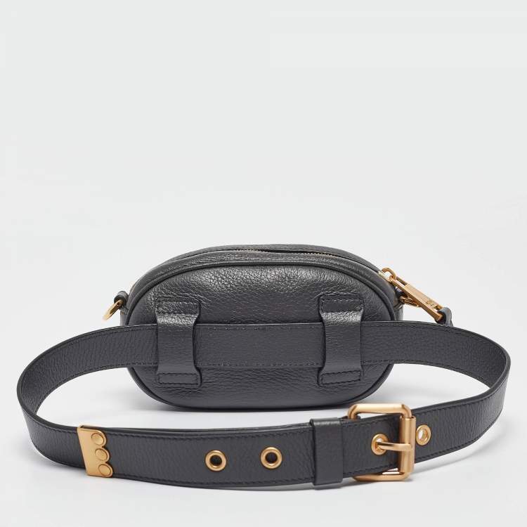 Pre Owned Moschino Grey Leather Mini Classic Logo Belt Bag