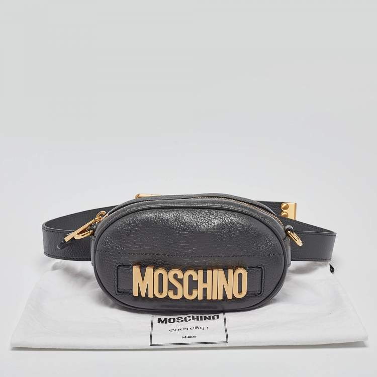 Pre Owned Moschino Grey Leather Mini Classic Logo Belt Bag