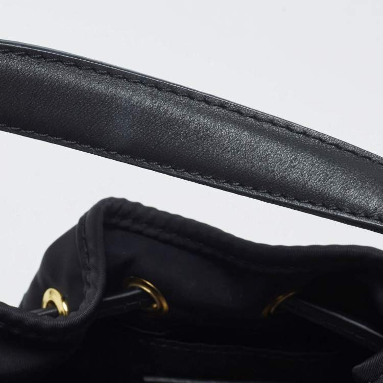 Pre Owned Moschino Black Nylon and Leather Classic Logo Bucket Bag