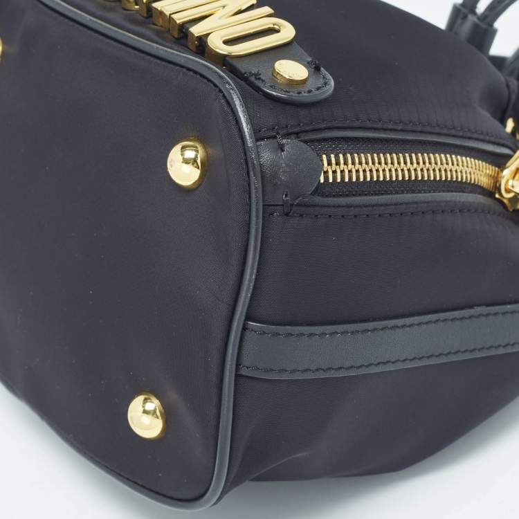 Pre Owned Moschino Black Nylon and Leather Classic Logo Bucket Bag