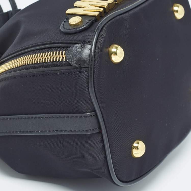 Pre Owned Moschino Black Nylon and Leather Classic Logo Bucket Bag