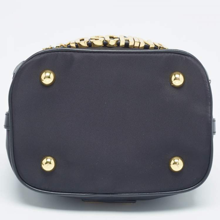 Pre Owned Moschino Black Nylon and Leather Classic Logo Bucket Bag