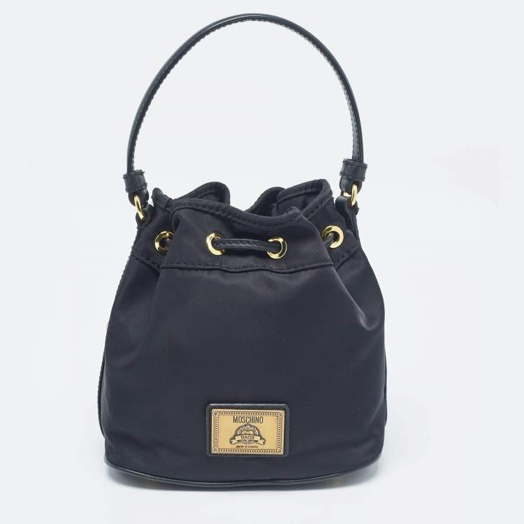 Pre Owned Moschino Black Nylon and Leather Classic Logo Bucket Bag