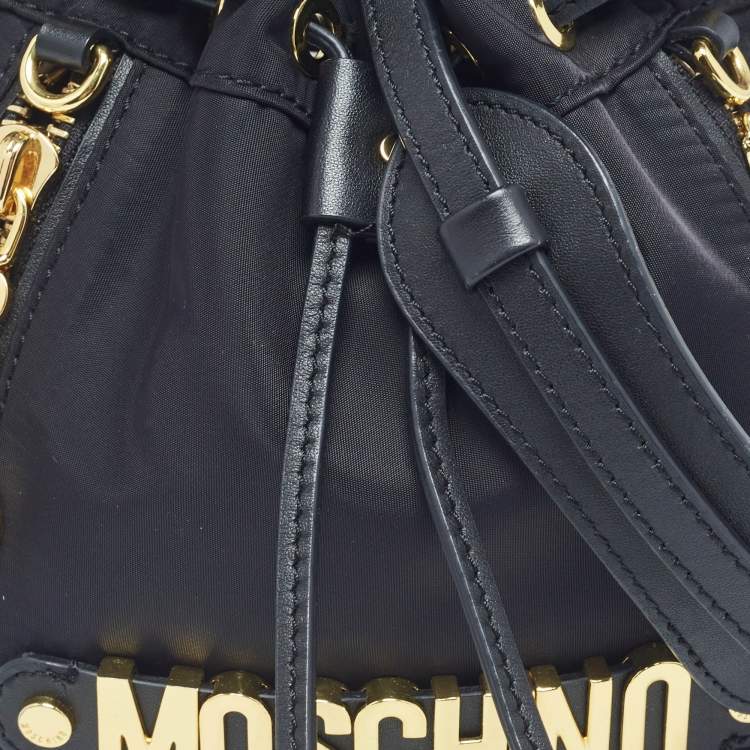 Pre Owned Moschino Black Nylon and Leather Classic Logo Bucket Bag