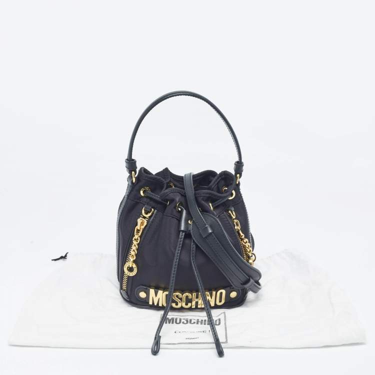 Pre Owned Moschino Black Nylon and Leather Classic Logo Bucket Bag