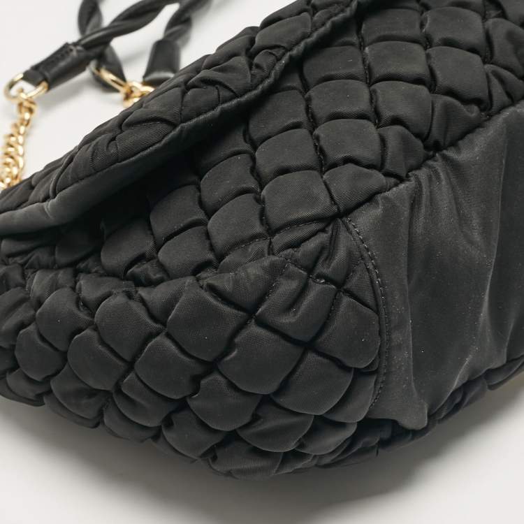 Pre Owned Moschino Black Quilted Nylon Flap Bag