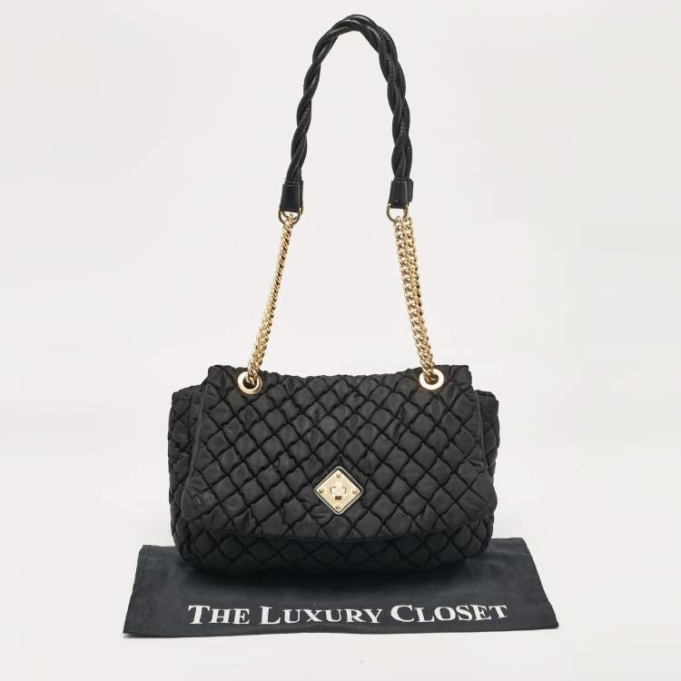 Pre Owned Moschino Black Quilted Nylon Flap Bag