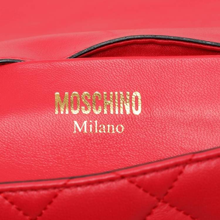 Pre Owned Moschino Red Quilted Leather Chain Detail Shoulder Bag