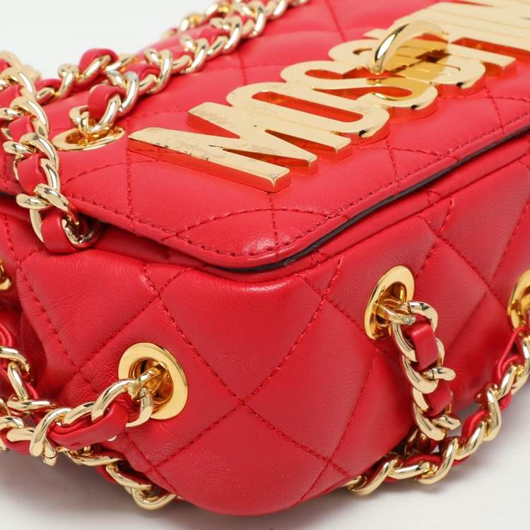 Pre Owned Moschino Red Quilted Leather Chain Detail Shoulder Bag