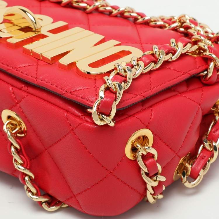 Pre Owned Moschino Red Quilted Leather Chain Detail Shoulder Bag