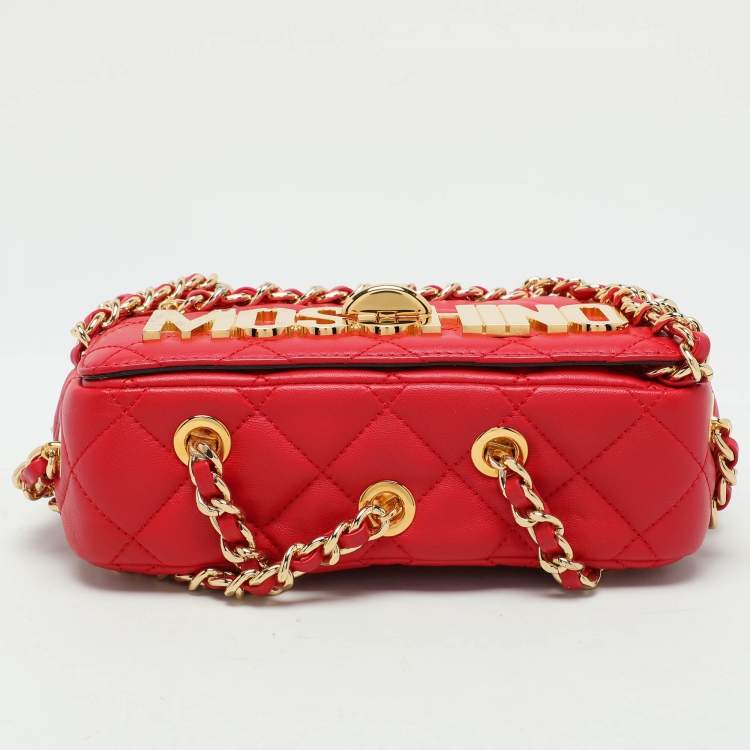 Pre Owned Moschino Red Quilted Leather Chain Detail Shoulder Bag