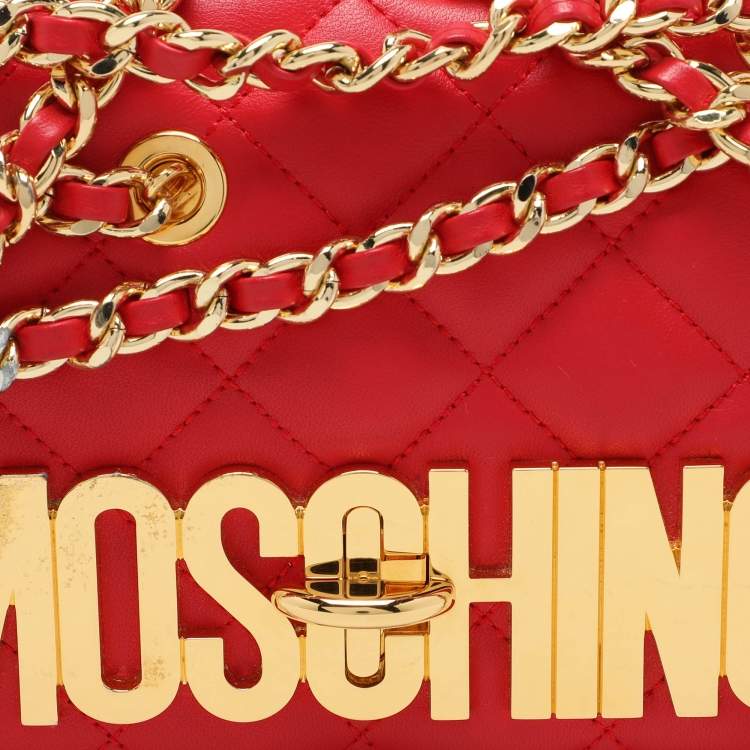 Pre Owned Moschino Red Quilted Leather Chain Detail Shoulder Bag