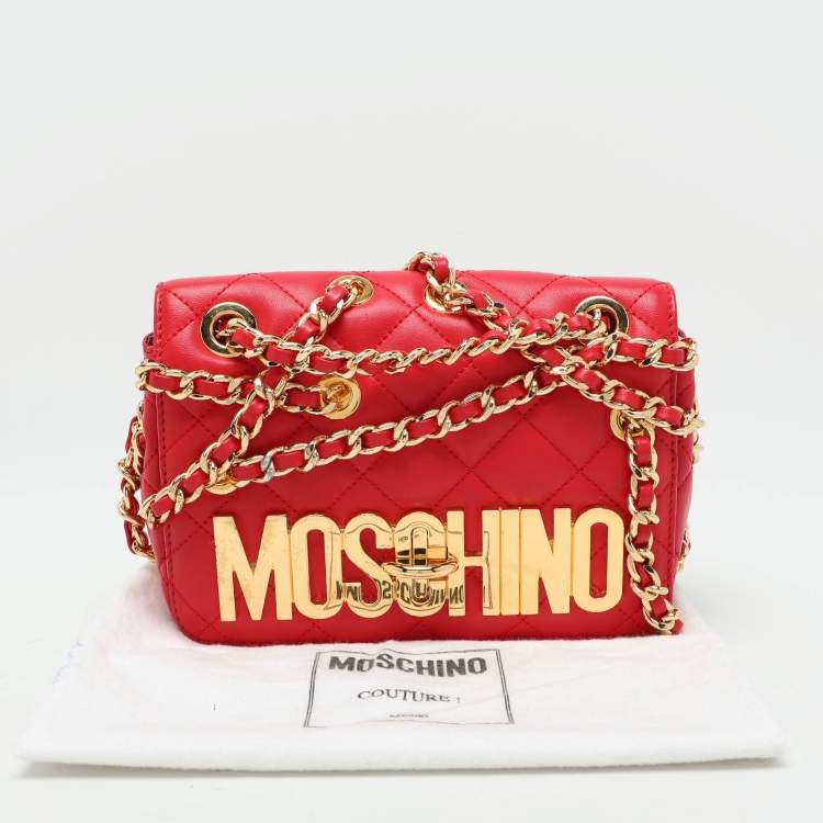 Pre Owned Moschino Red Quilted Leather Chain Detail Shoulder Bag