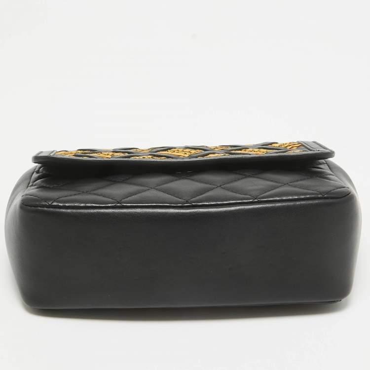 Pre Owned Moschino Black Leather Measuring Tape Chain Shoulder Bag