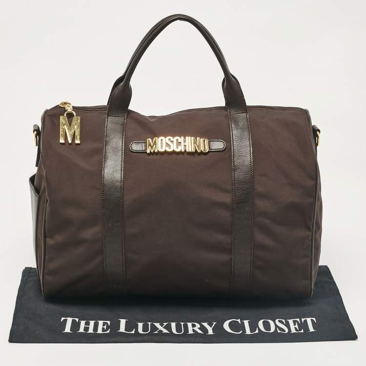 Pre Owned Moschino Dark Brown Nylon Logo Boston Bag