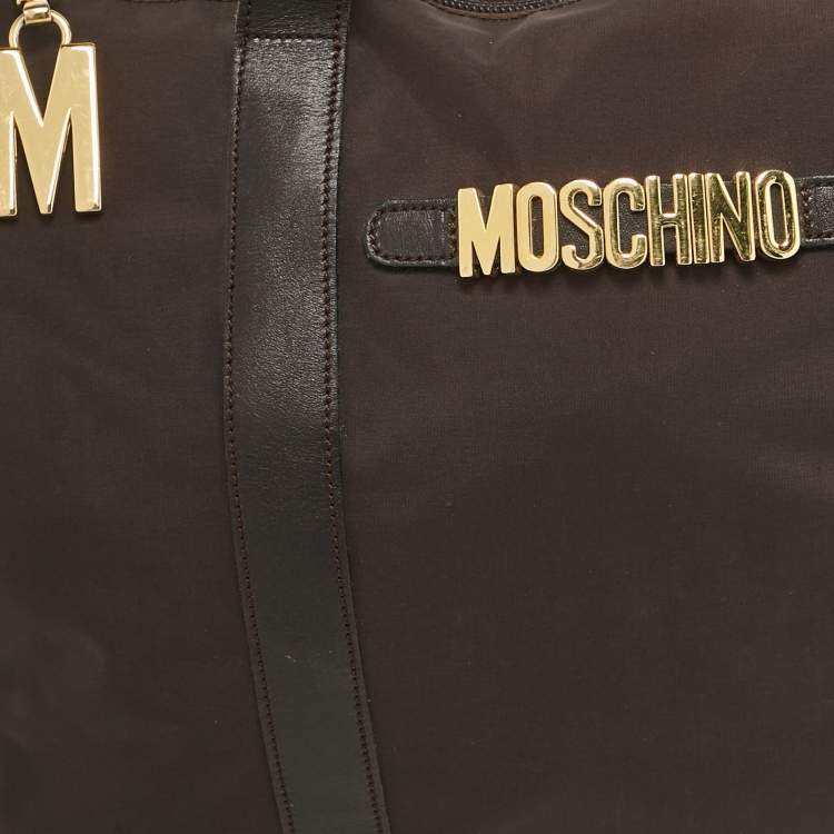Pre Owned Moschino Dark Brown Nylon Logo Boston Bag