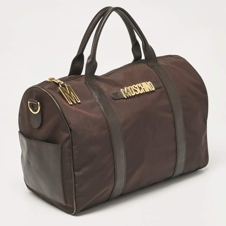 Pre Owned Moschino Dark Brown Nylon Logo Boston Bag