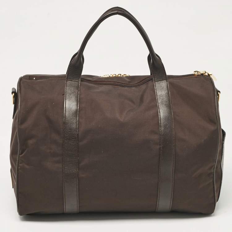 Pre Owned Moschino Dark Brown Nylon Logo Boston Bag