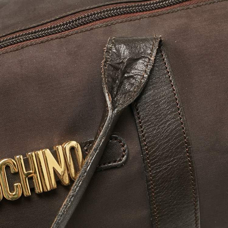 Pre Owned Moschino Dark Brown Nylon Logo Boston Bag