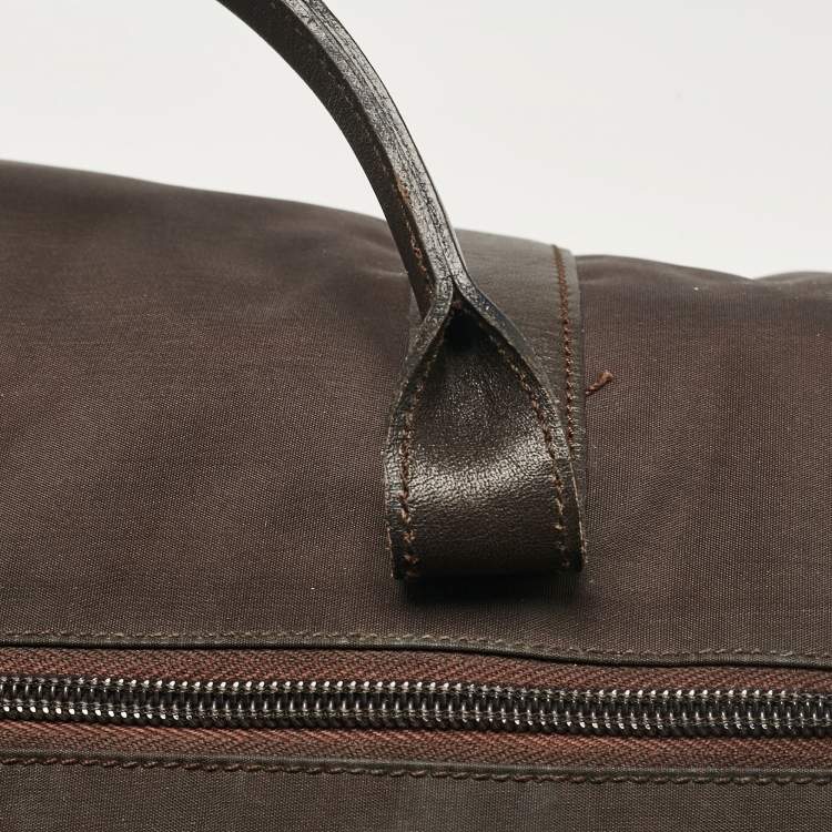 Pre Owned Moschino Dark Brown Nylon Logo Boston Bag
