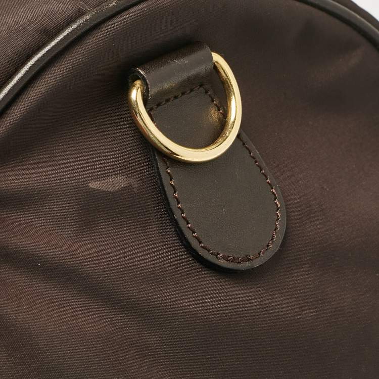 Pre Owned Moschino Dark Brown Nylon Logo Boston Bag