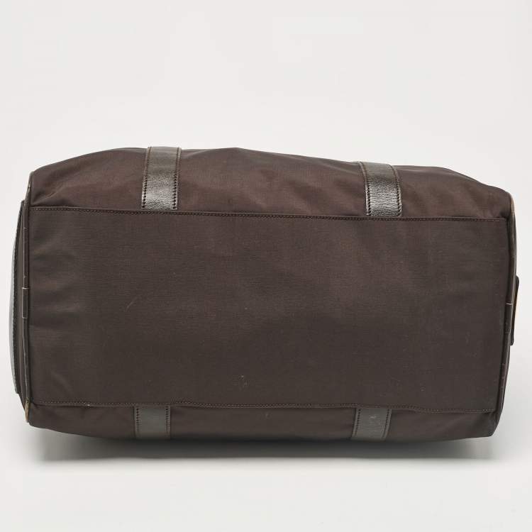Pre Owned Moschino Dark Brown Nylon Logo Boston Bag