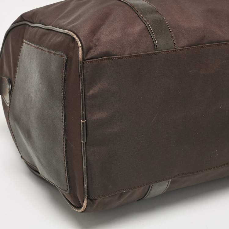 Pre Owned Moschino Dark Brown Nylon Logo Boston Bag
