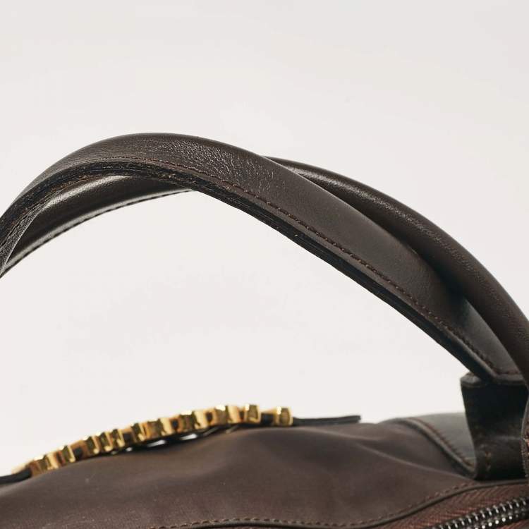 Pre Owned Moschino Dark Brown Nylon Logo Boston Bag