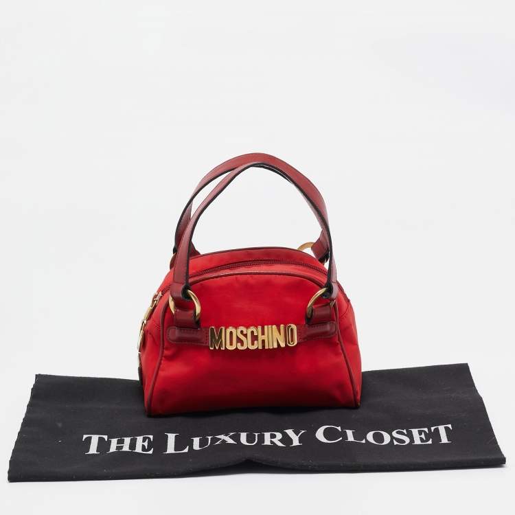 Pre Owned Moschino Red Nylon Mini Logo Bowler Bag