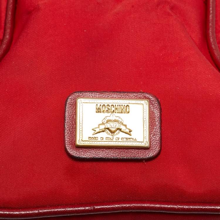 Pre Owned Moschino Red Nylon Mini Logo Bowler Bag