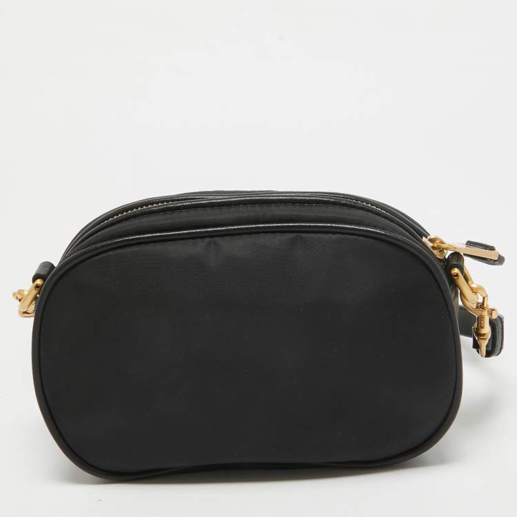 Pre Owned Moschino Black Leather and Nylon Classic Logo Camera Crossbody Bag