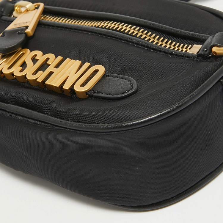 Pre Owned Moschino Black Leather and Nylon Classic Logo Camera Crossbody Bag