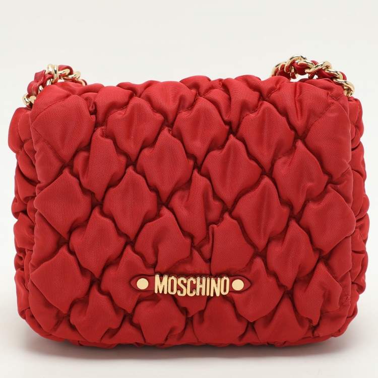 Pre Owned Moschino Red Quilted Nylon Crossbody Bag