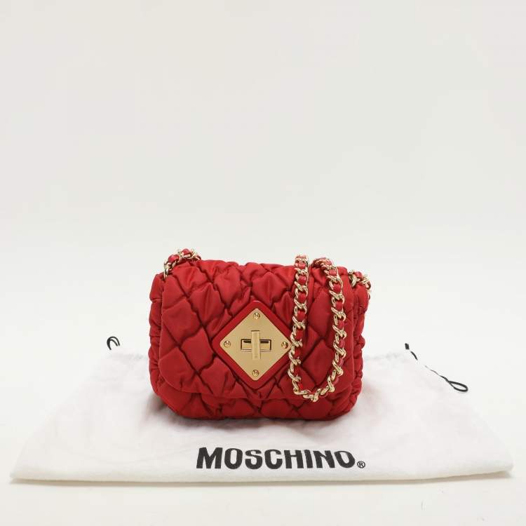 Pre Owned Moschino Red Quilted Nylon Crossbody Bag