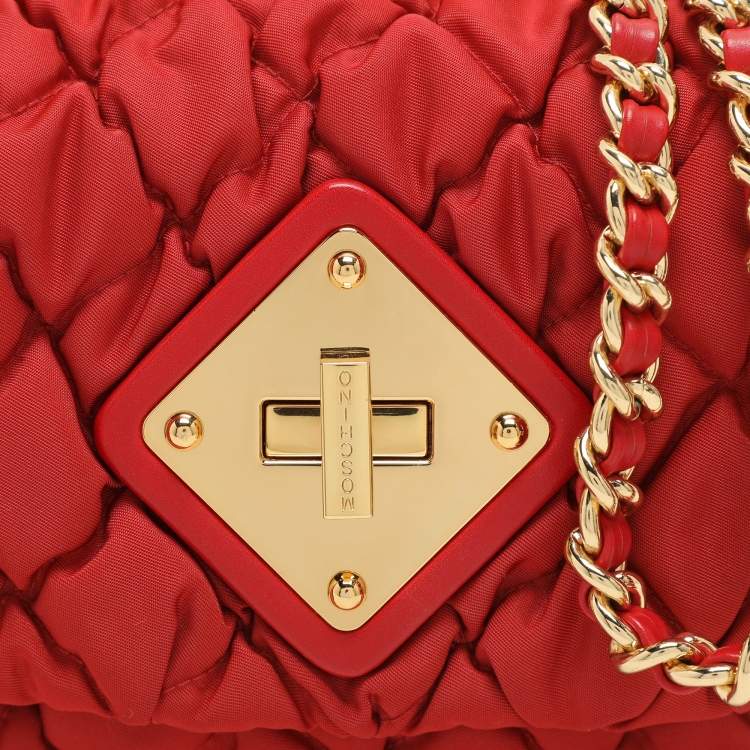 Pre Owned Moschino Red Quilted Nylon Crossbody Bag