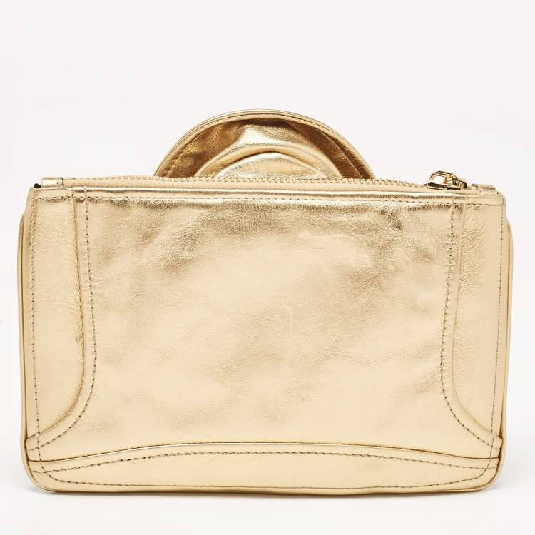 Pre Owned Moschino Gold Leather Capsule Biker Jacket Wristlet Clutch