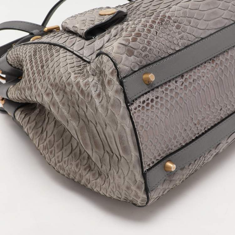 Pre Owned Moschino Grey Python Embossed Leather Biker Satchel